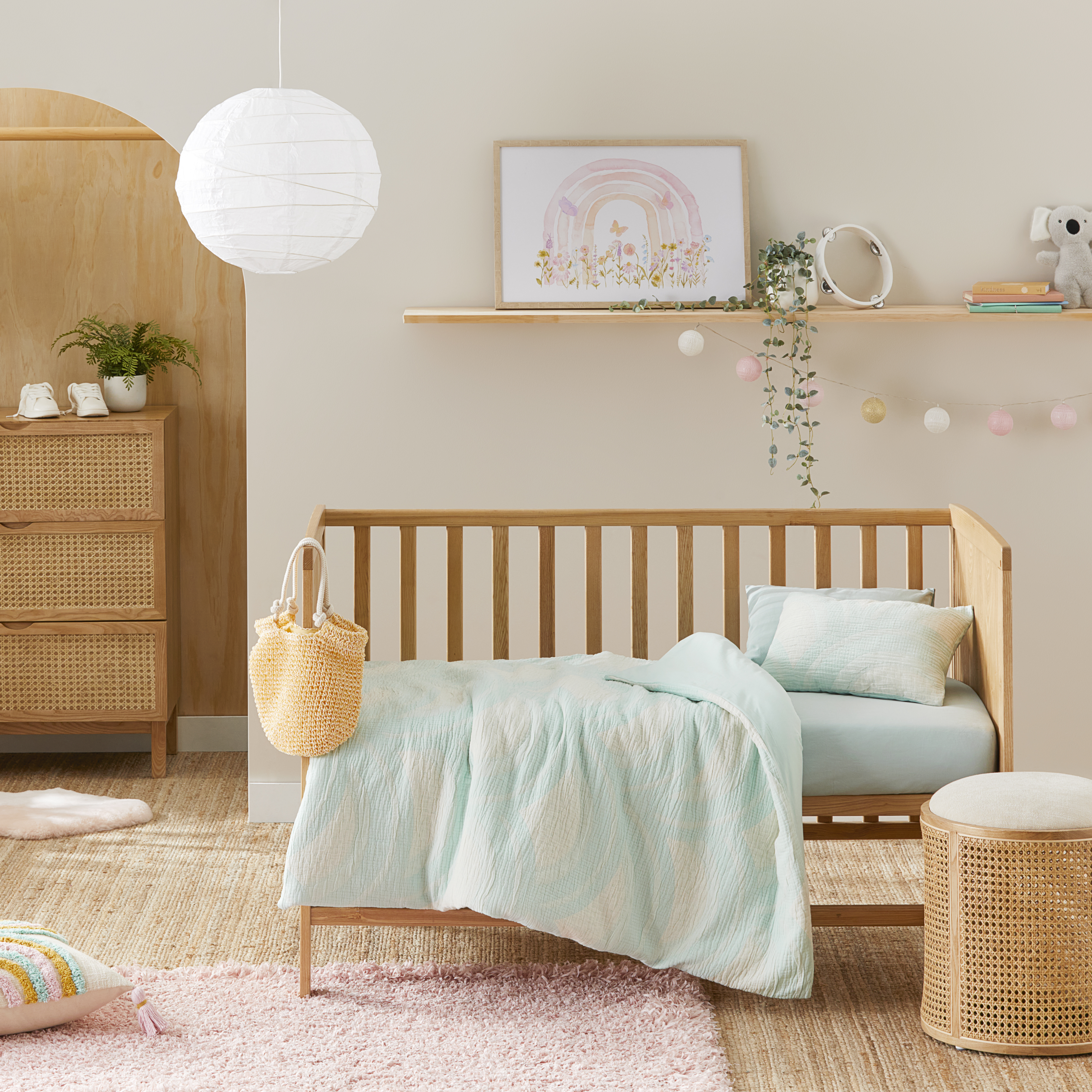 Chasing Rainbows Mint Cot Quilt Cover Set