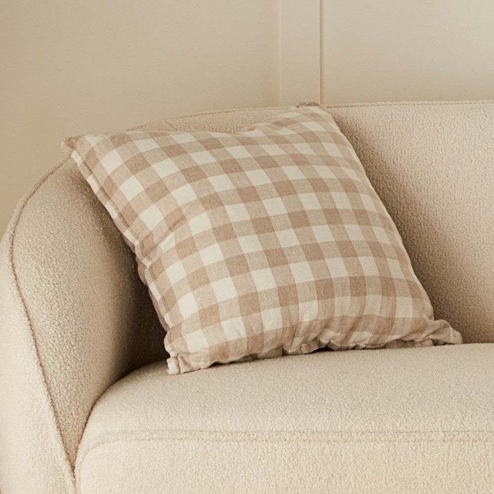 Belgian White Check Vintage Washed Linen Cushion