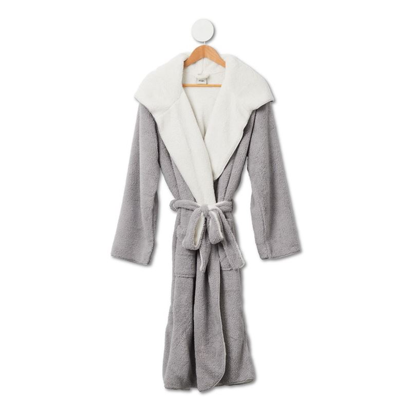 Sherpa Moonrock Grey & Ivory Hooded Bathrobe