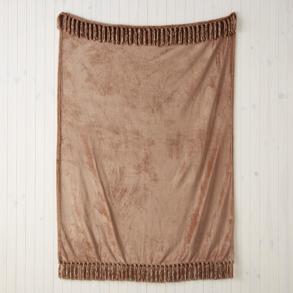 Aspen Hazelnut Fleece Tassel Throw