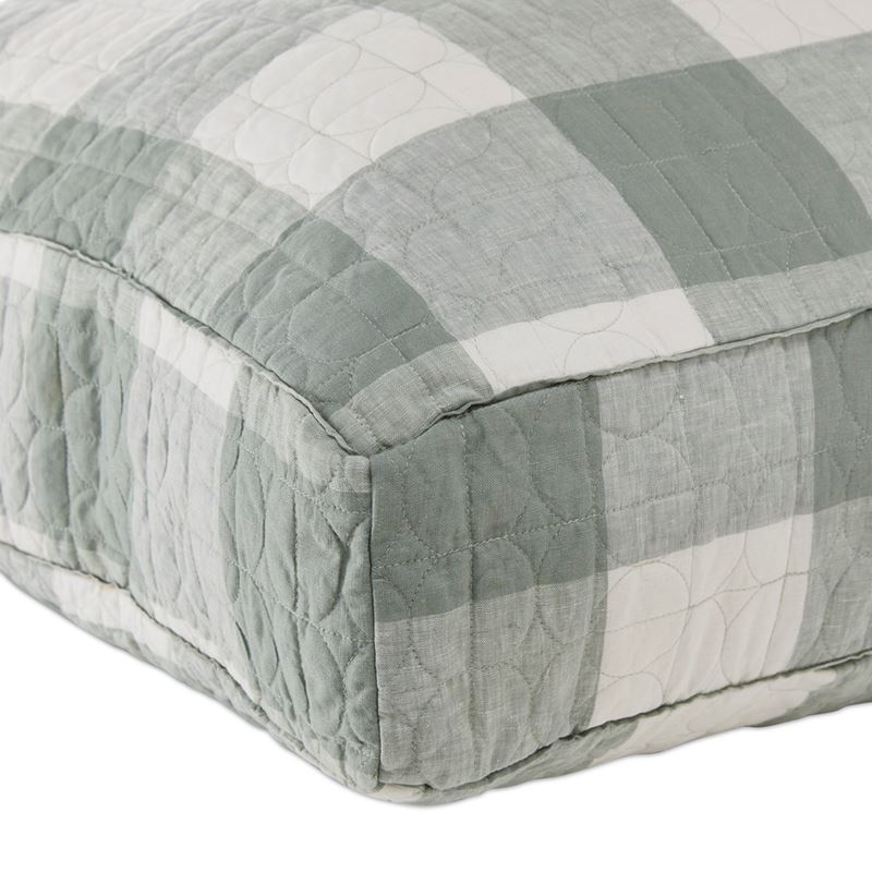 Vintage Washed Linen Eucalyptus Check Floor Cushion