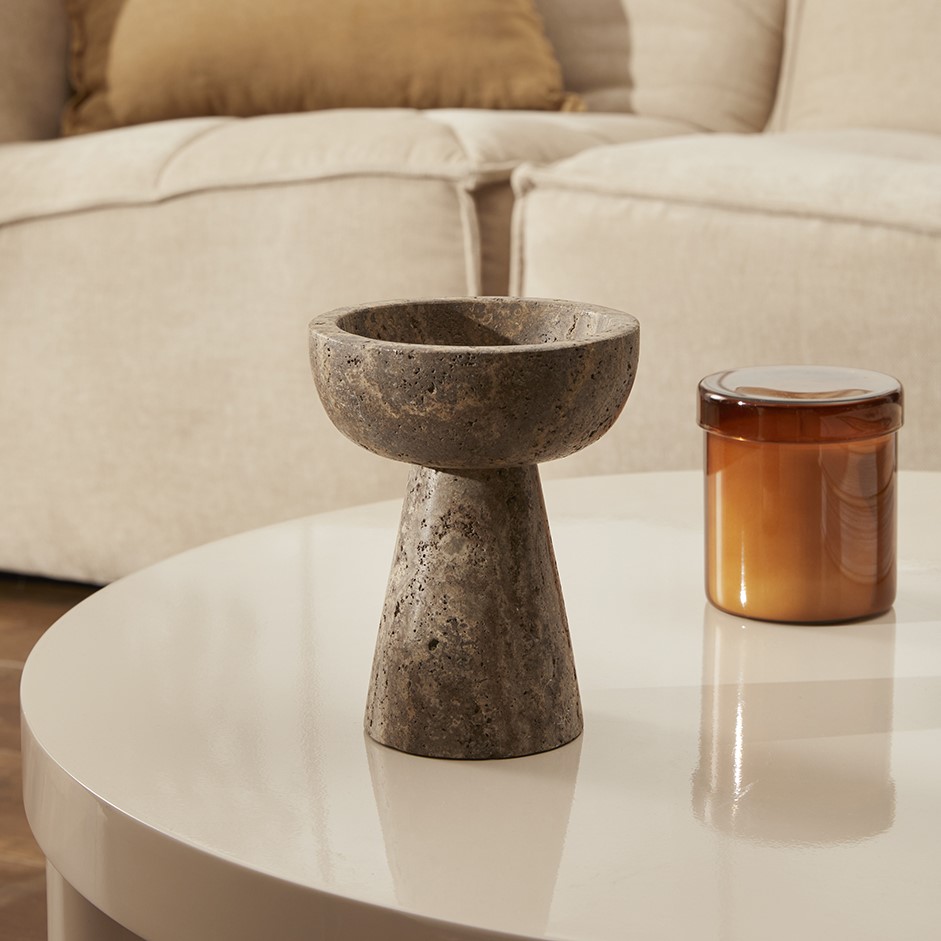 Elba Marble Grey Travertine Footed Bowl