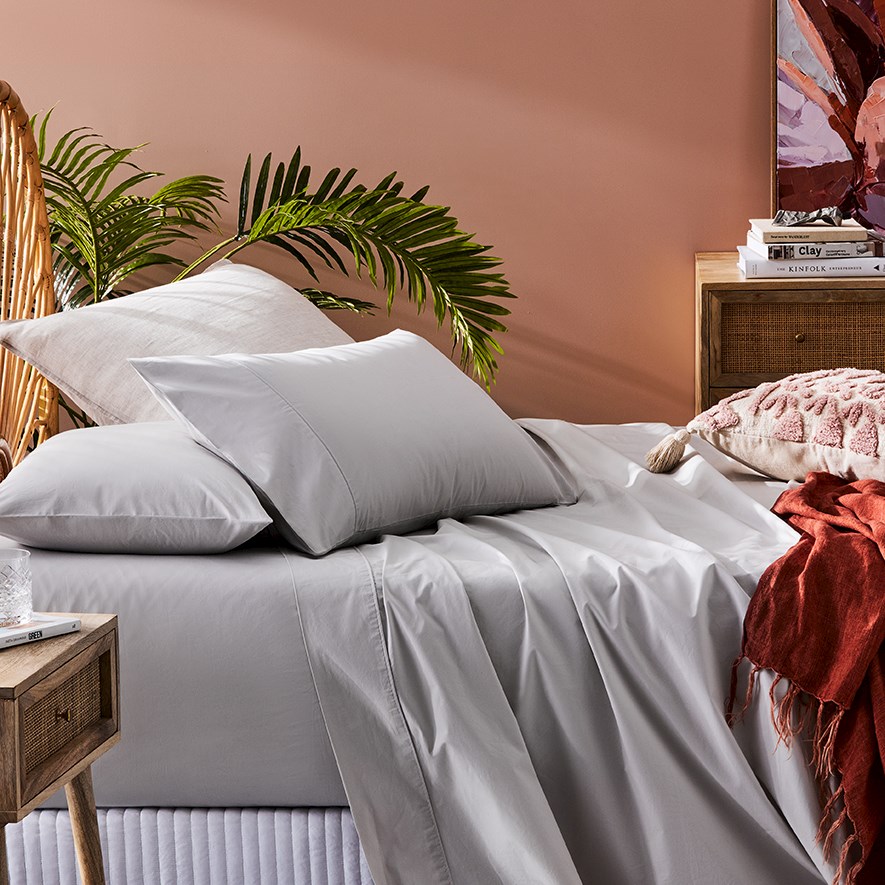 Fresh Cotton Percale Cloud Grey Sheet Separates