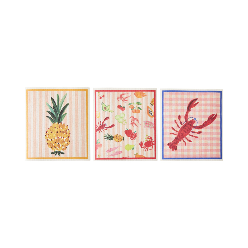 Printed Foodie Market Dishcloth Pack of 3