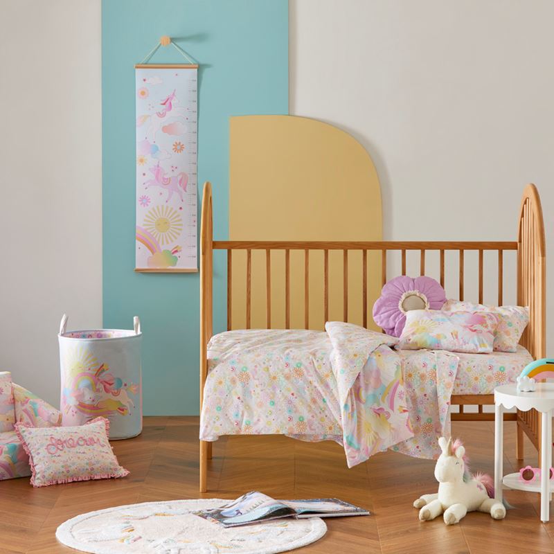 Stonewashed Cotton I Love Unicorns Rainbow Cot Quilt Cover Set