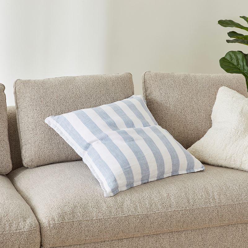Belgian Light Denim Stripe Vintage Washed Linen Cushion