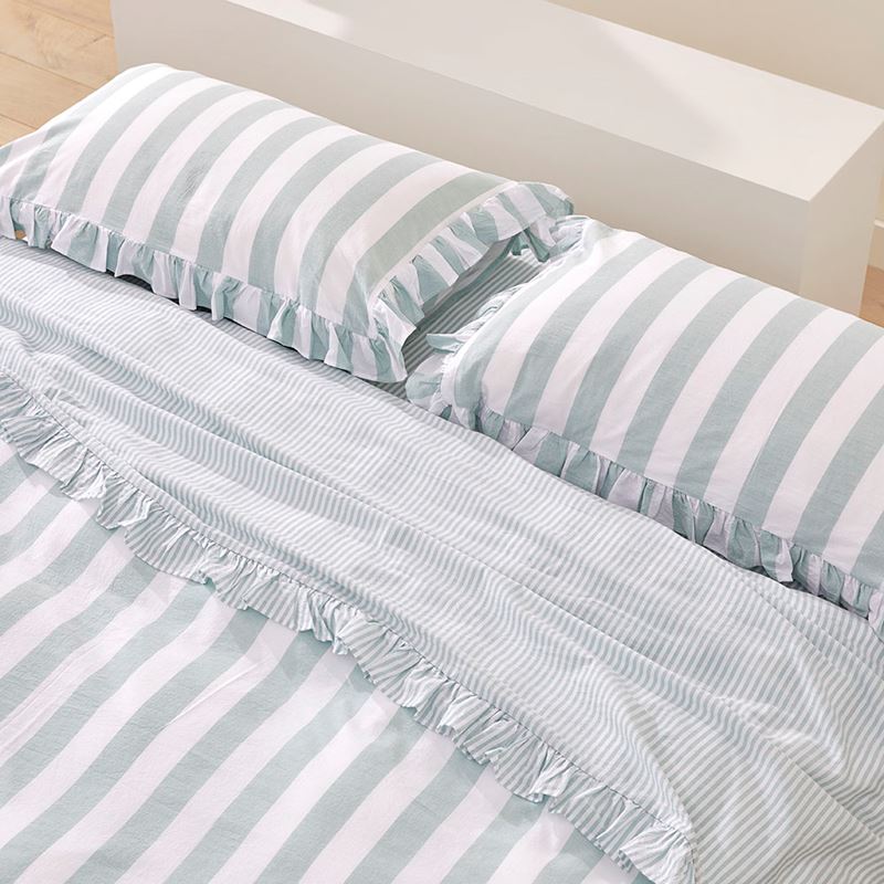 Ruffle Mint Blue Stripe Quilt Cover Set + Separates