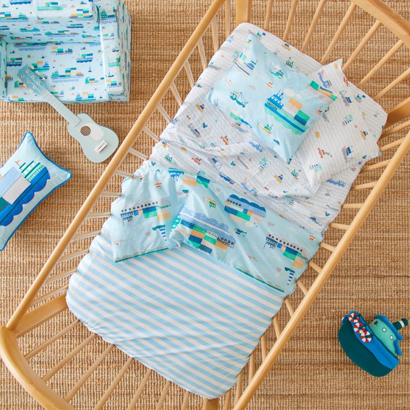 Ships Of The World Light Blue Cot Quilt Cover Set