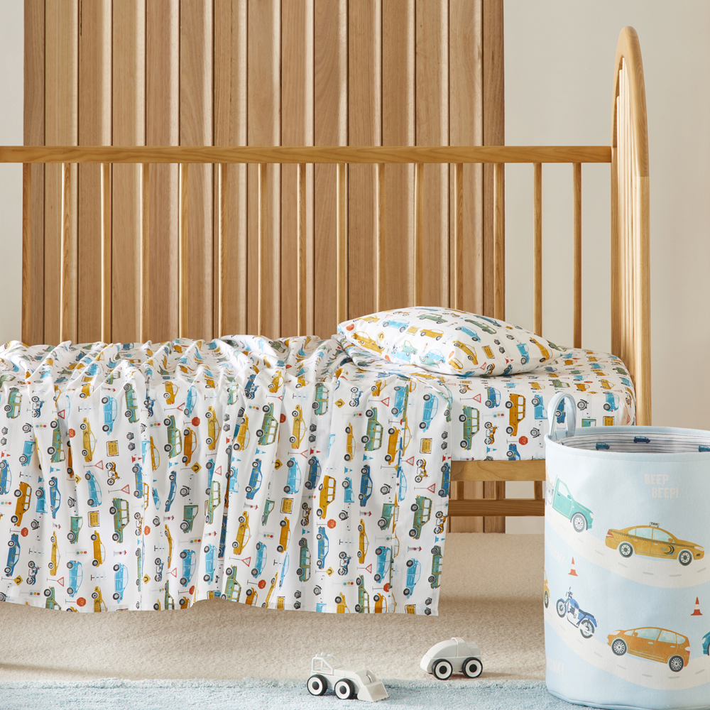 On The Road White Cot Sheet Set