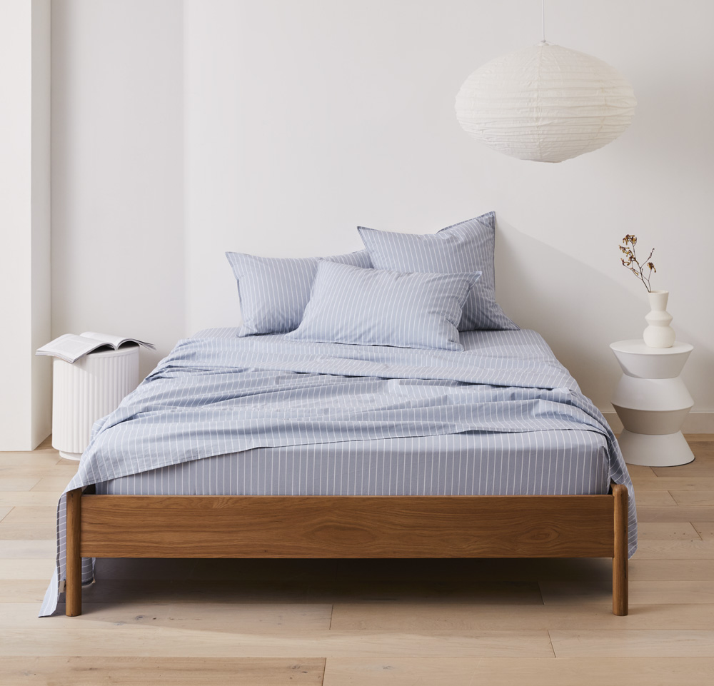 Stonewashed Cotton Blue Stripe Sheet Set