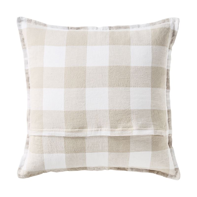 Belgian White & Linen Large Check Vintage Washed Linen Cushion