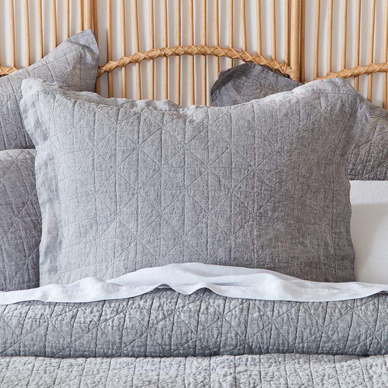 Vintage Washed Linen Grey Marle Quilted Quilt Cover Separates