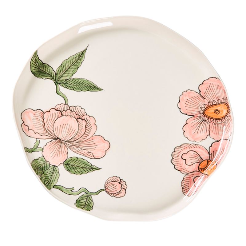 Vintage Flower Pink & Natural Handpainted Servingware
