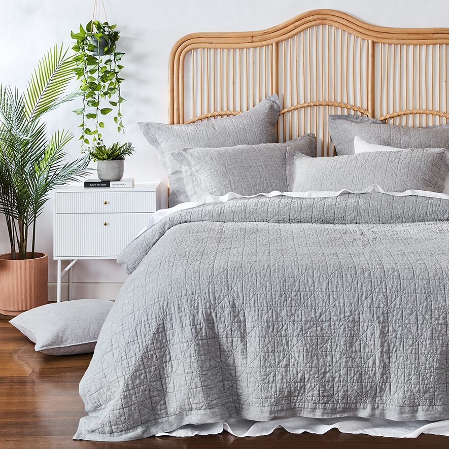 Vintage Washed Linen Grey Marle Quilted Quilt Cover Separates