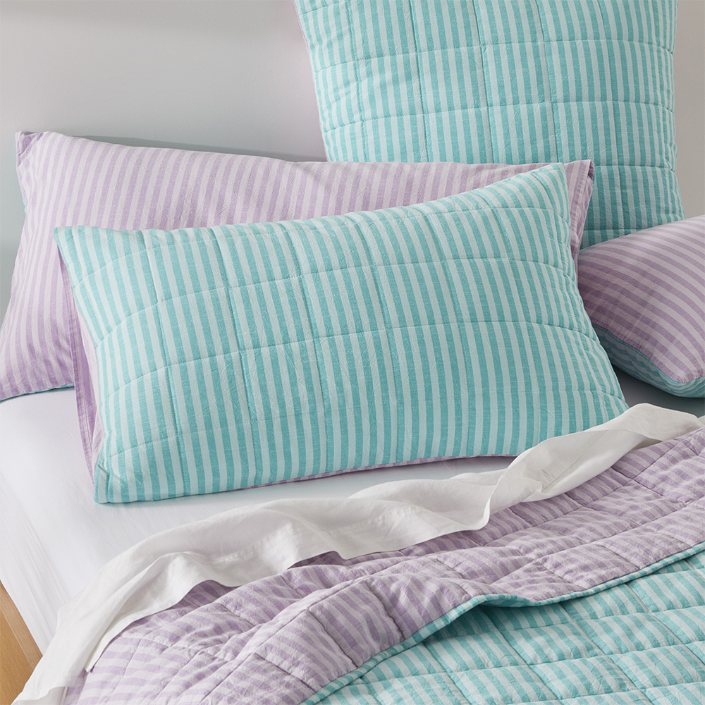 Carrie Aquamarine Stripe Quilted Pillowcases