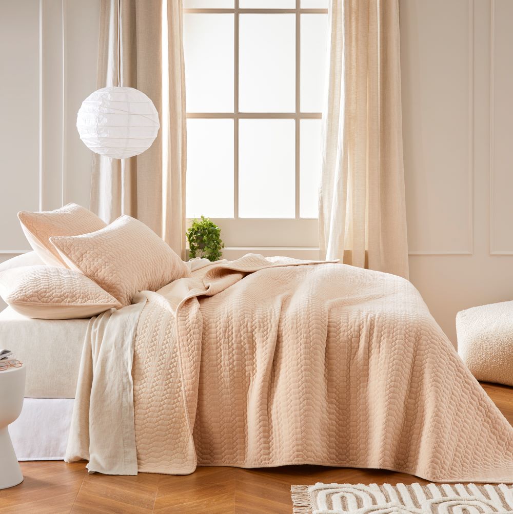 Milan Rose Velvet Quilted Coverlet Separates