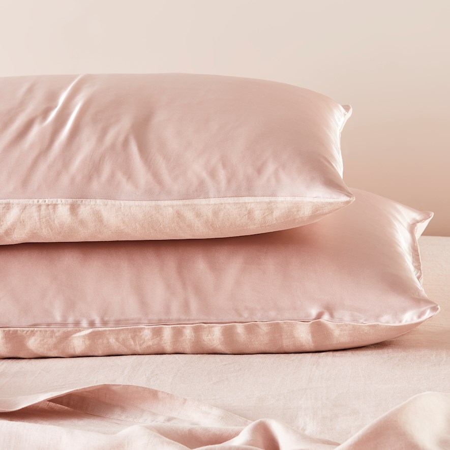 Vintage Washed Linen Silk Nude Pink Pillowcase Pair