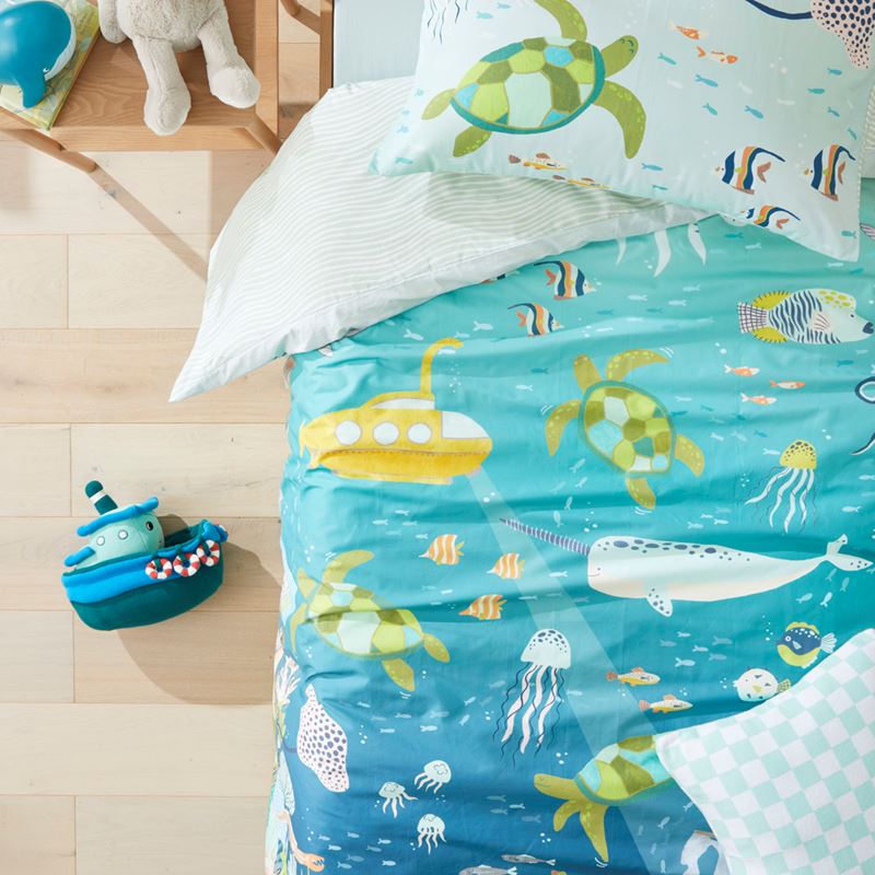 What Lives In The Ocean Sea Green Quilt Cover Set