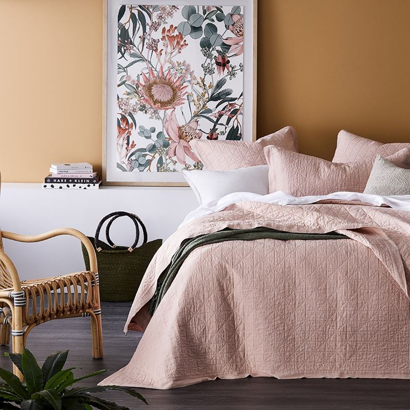 Vintage Washed Linen Nude Pink Quilted Coverlet Separates