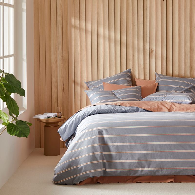 Stonewashed Cotton Printed Storm Blue Stripe Pillowcases