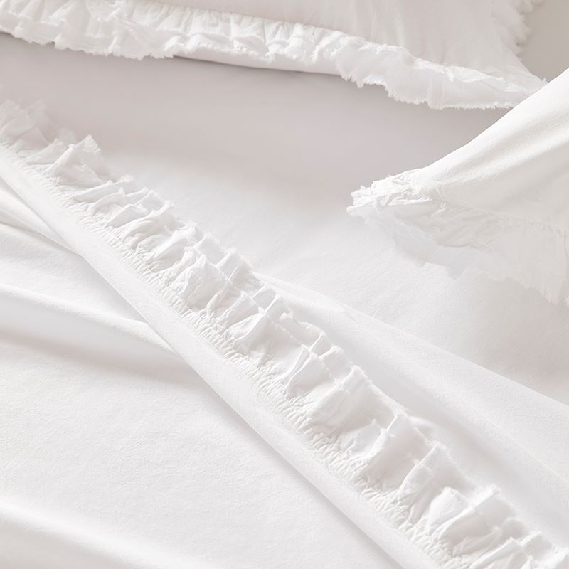 Stonewashed Cotton Ruffle White Sheet Set