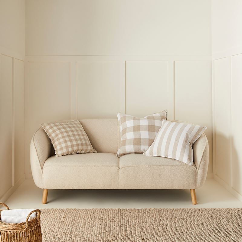 Belgian White & Linen Large Check Vintage Washed Linen Cushion