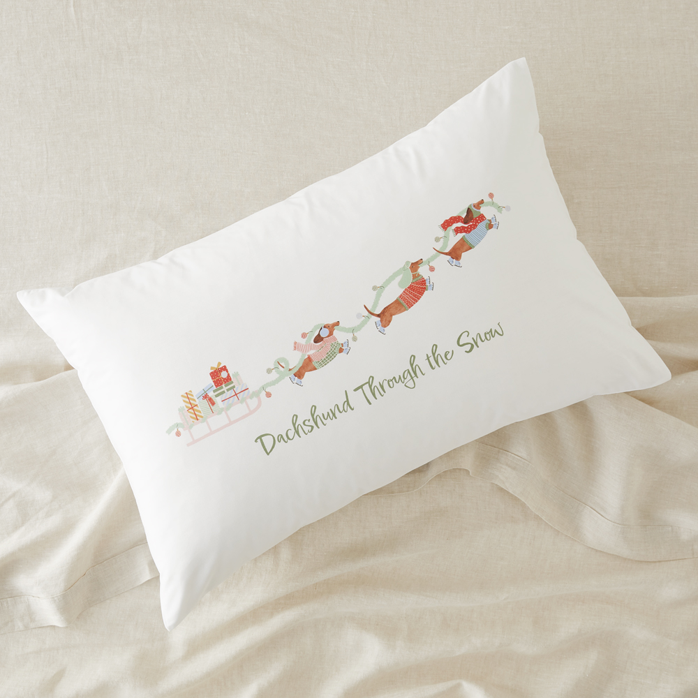 Dachshund Through The Snow Christmas Text Pillowcase
