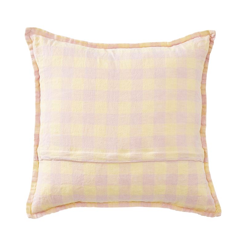 Belgian Nude Pink & Limoncello Check Vintage Washed Linen Cushion