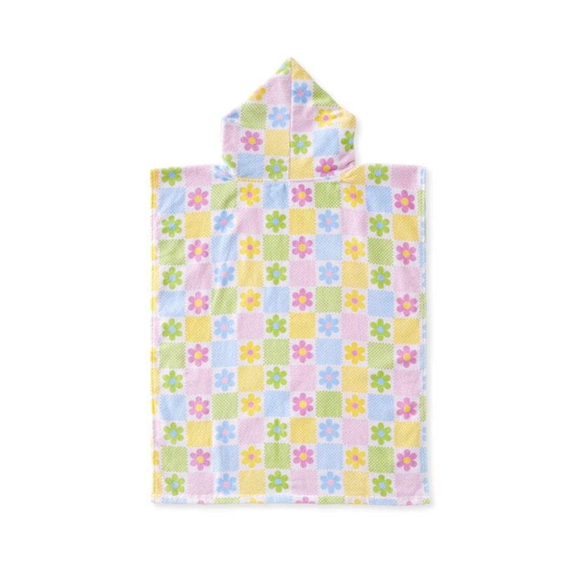 Floral Gingham Kids Hooded Beach Towel