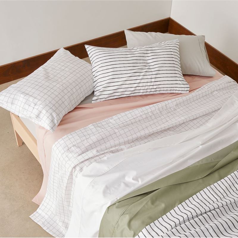 1500TC Brooklyn Printed Silver Grid Sheet Separates