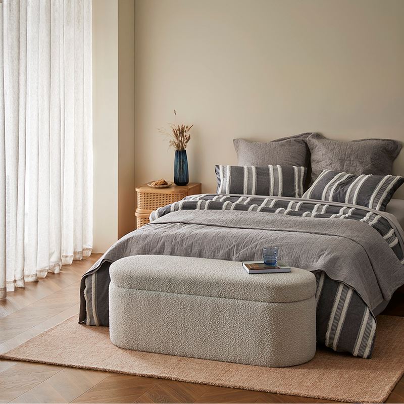 Vintage Washed Linen Grey Marle Quilted Coverlet Separates