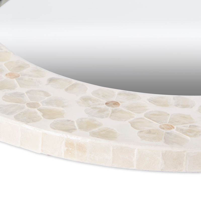 Capiz Ivory Small Daisy Round Mirror