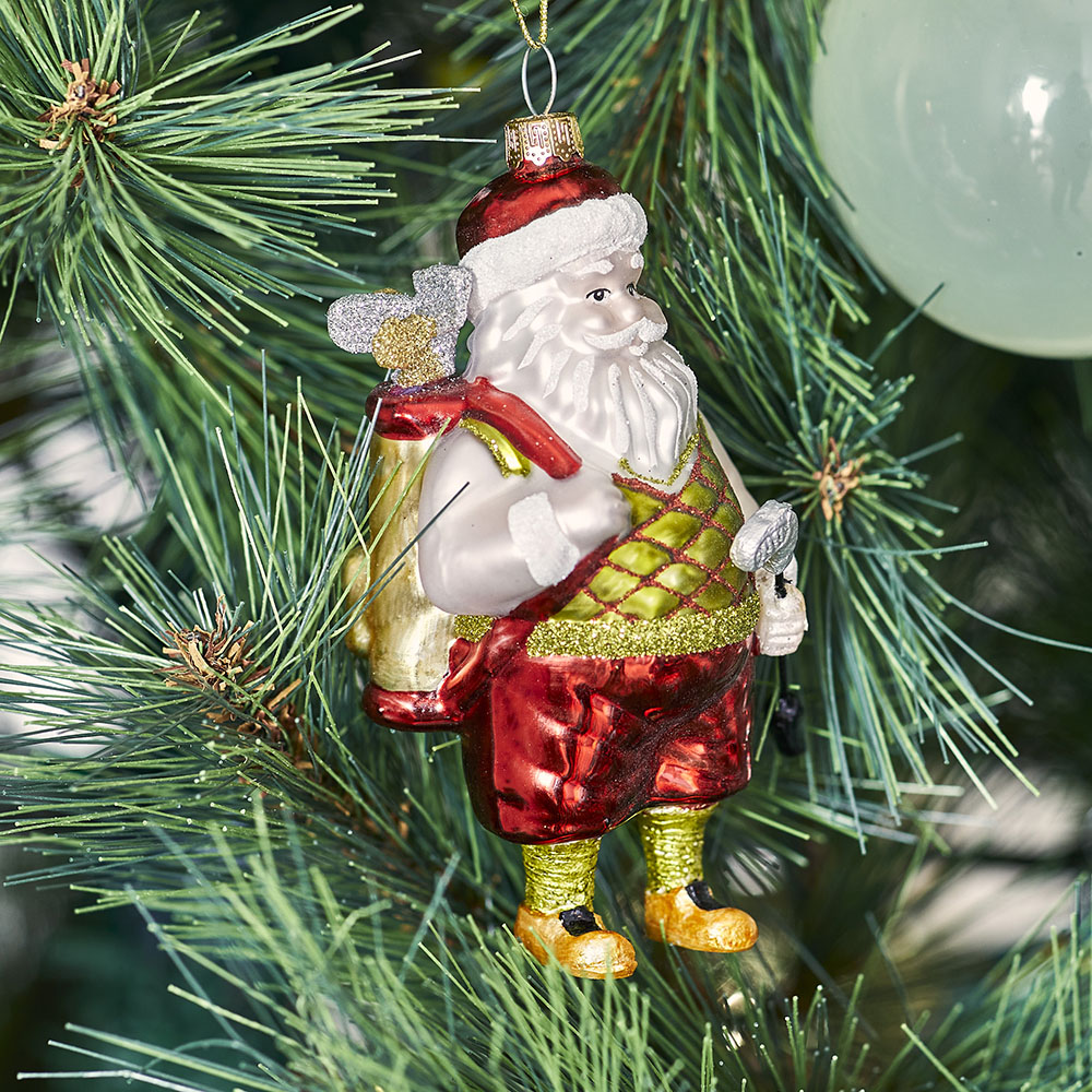 Vintage Glass Golf Santa Decoration