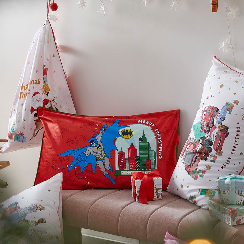 Warner Bros Batman Christmas Text Pillowcase