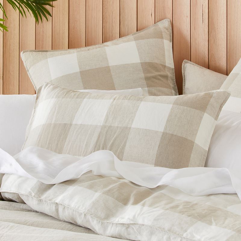 Vintage Washed Linen Large Linen Check Pillowcases