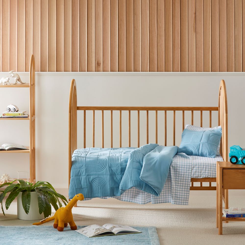 Marlowe Sky Blue Quilted Jersey Cot Quilt Cover Set