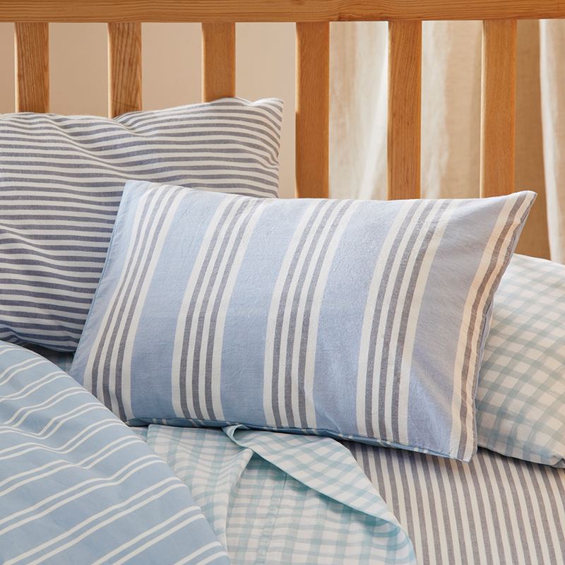Heirloom Theodore Yarn Dyed Blue Stripe Cot Quilt Cover Set