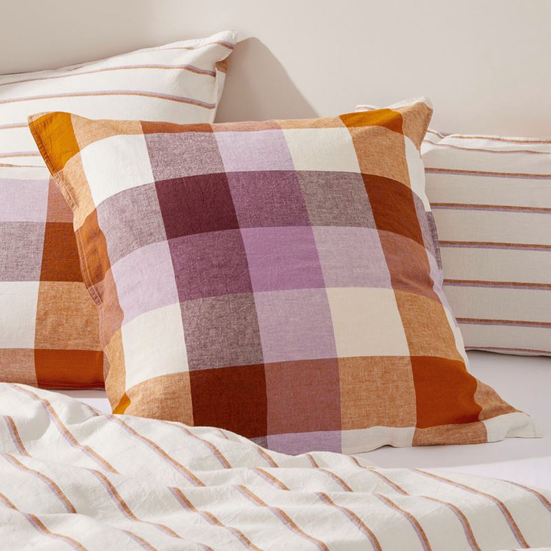 Vintage Washed Linen Cotton Grape Check Quilt Cover Set + Separates