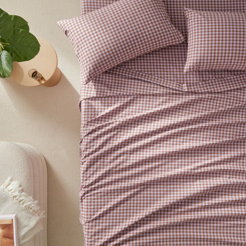 Stonewashed Cotton Printed Lilac Gingham Pillowcases