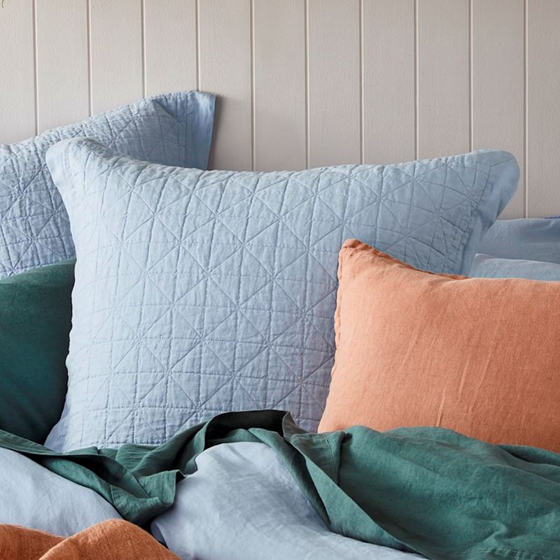 Vintage Washed Linen Dusty Blue Quilted Quilt Cover Separates