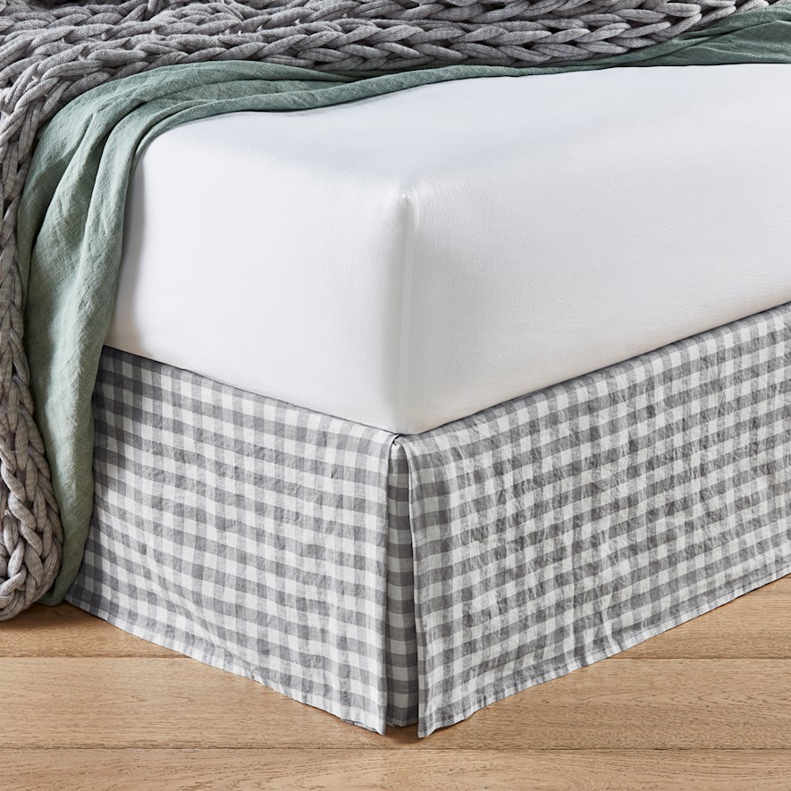 Vintage Washed Linen Grey Marle Check Valance