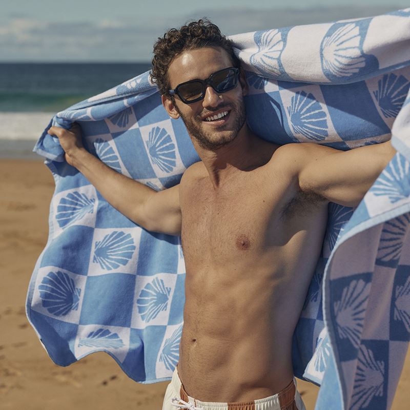 Velour Blue Shell Check Beach Towel