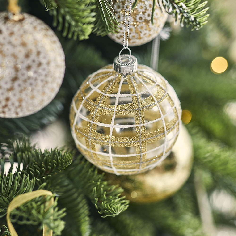 Glitter Gold Tartan Bauble