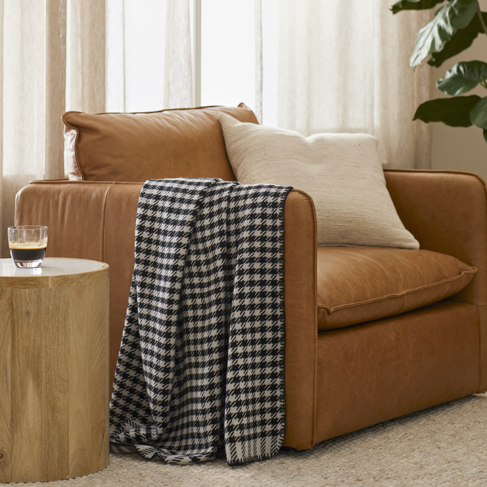 Mason Black & Natural Houndstooth Wool Throw