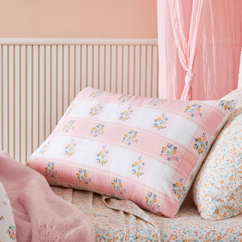 Lottie Vintage Pastel Pink Floral Flannelette Quilt Cover Set