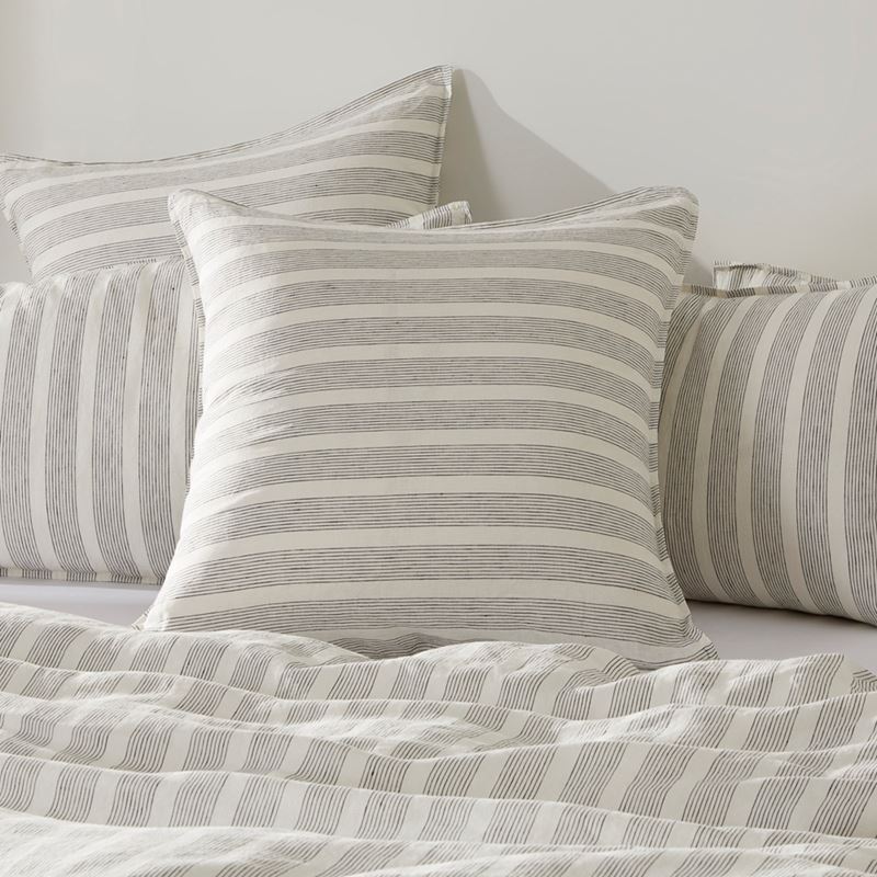 Vintage Washed Linen Fine Onyx & White Stripe Quilt Cover Separates