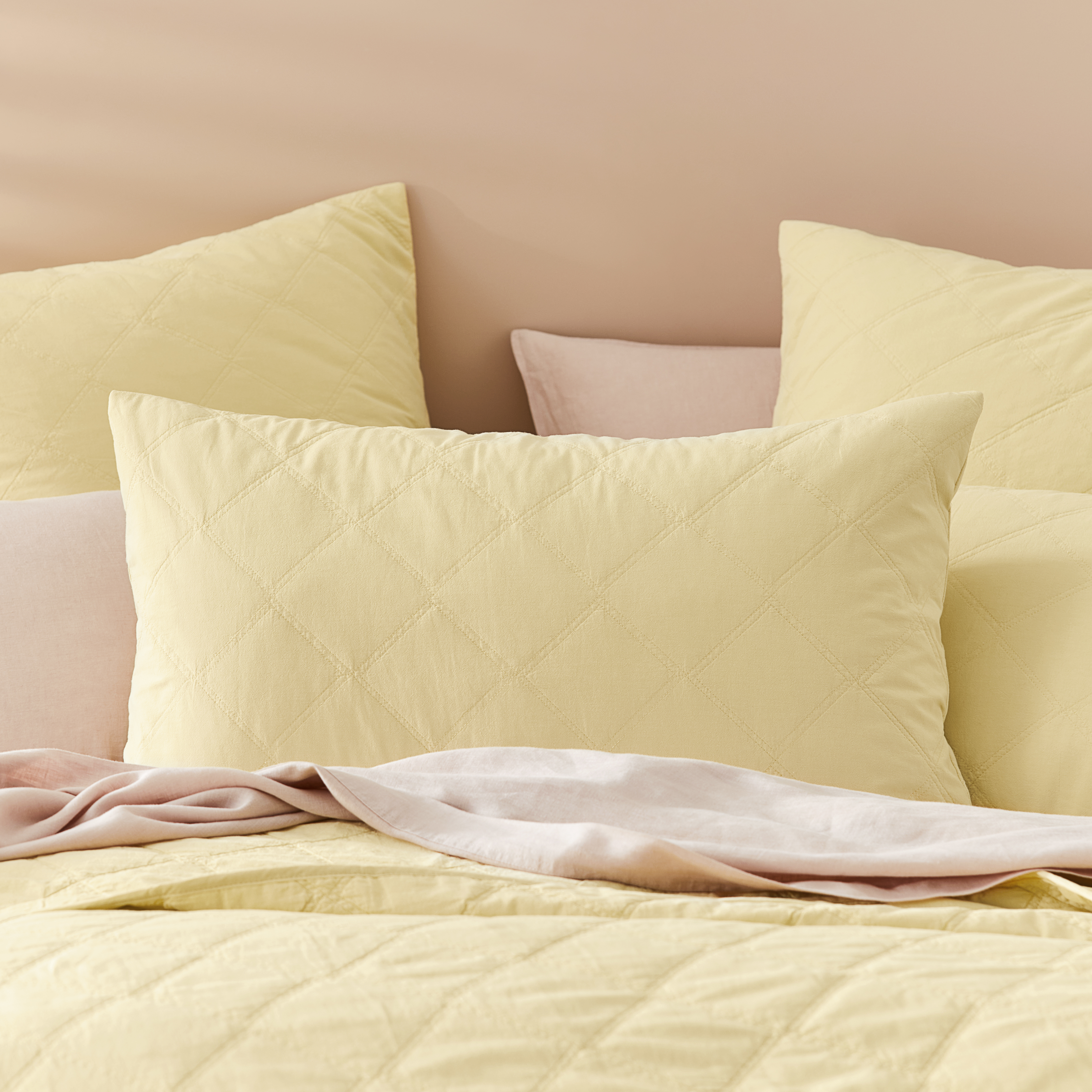 Stonewashed Cotton Dusty Yellow Quilted Pillowcase