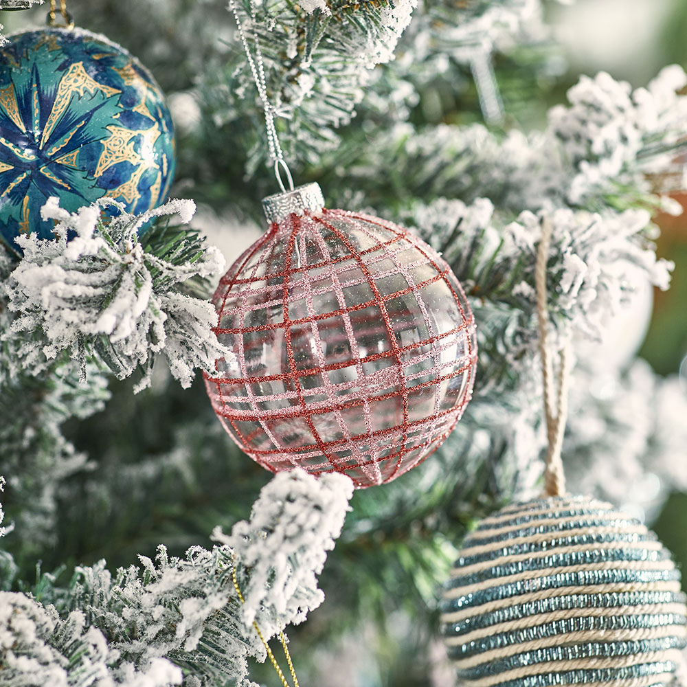 Glitter Red Tartan Bauble