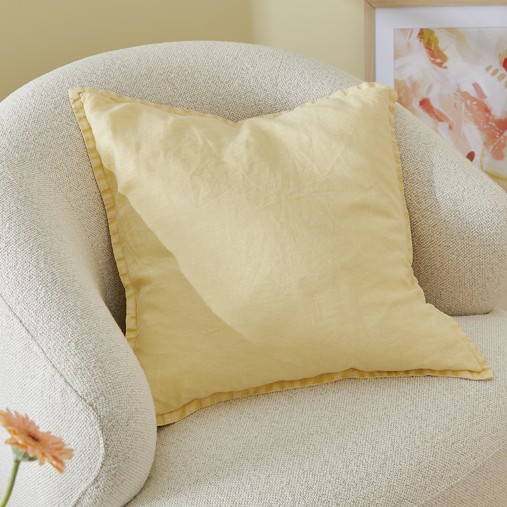 Belgian Vintage Washed Linen Lemon Drop Cushion
