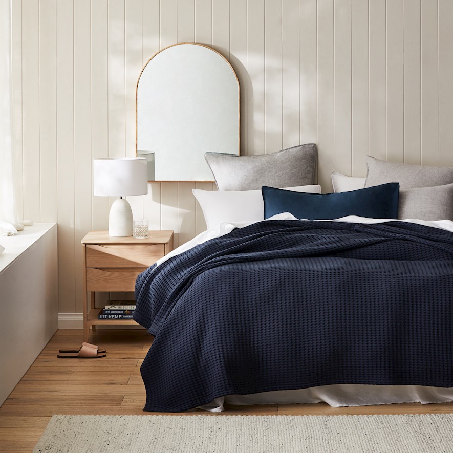 European Collection Turkish Cotton Navy Waffle Blanket